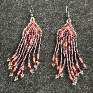 Elegant Beaded Earrings in Purple and Silver